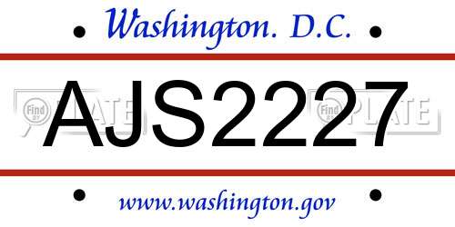 AJS2227 District Of Columbia License Plate