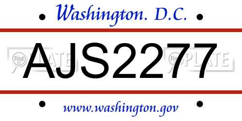 AJS2277 District Of Columbia License Plate