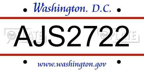 AJS2722 District Of Columbia License Plate