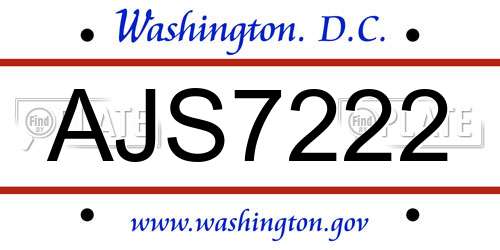 AJS7222 District Of Columbia License Plate
