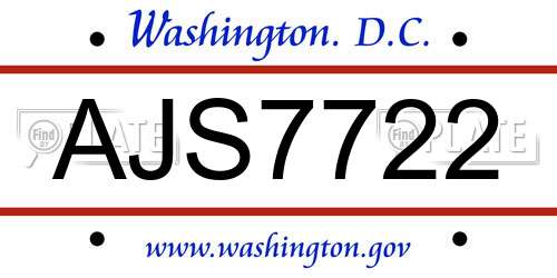 AJS7722 District Of Columbia License Plate