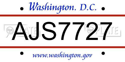 AJS7727 District Of Columbia License Plate