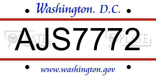 AJS7772 District Of Columbia License Plate