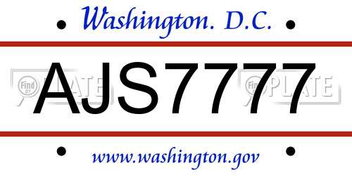 AJS7777 District Of Columbia License Plate