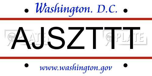 AJSZTTT District Of Columbia License Plate