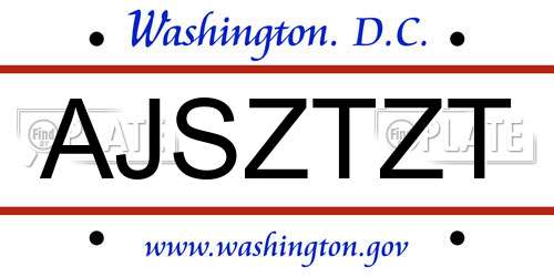 AJSZTZT District Of Columbia License Plate