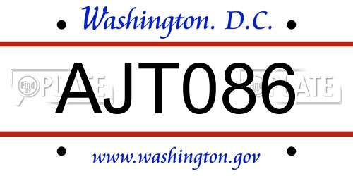 AJT086 District Of Columbia License Plate