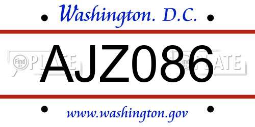 AJZ086 District Of Columbia License Plate