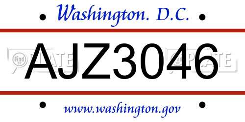 AJZ3046 District Of Columbia License Plate