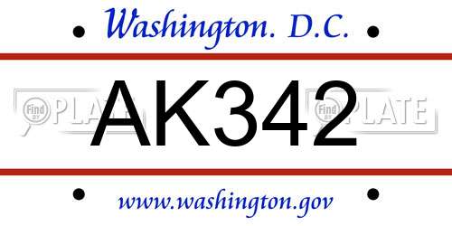 AK342 District Of Columbia License Plate