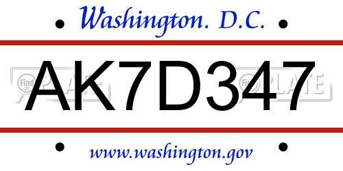 AK7D347 District Of Columbia License Plate