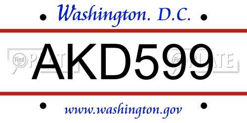 AKD599 District Of Columbia License Plate