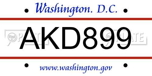 AKD899 District Of Columbia License Plate