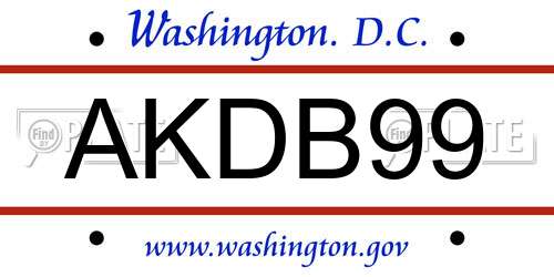 AKDB99 District Of Columbia License Plate