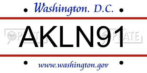 AKLN91 District Of Columbia License Plate