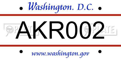 AKR002 District Of Columbia License Plate