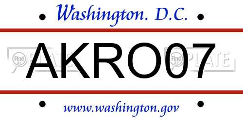 AKRO07 District Of Columbia License Plate