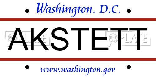 AKSTETT District Of Columbia License Plate