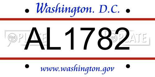 AL1782 District Of Columbia License Plate