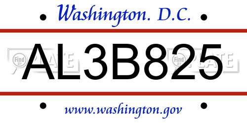 AL3B825 District Of Columbia License Plate
