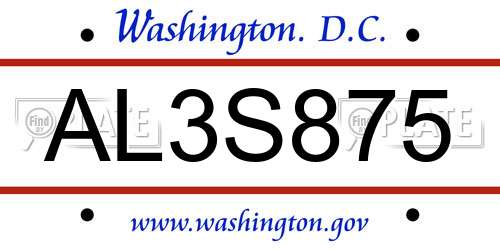 AL3S875 District Of Columbia License Plate
