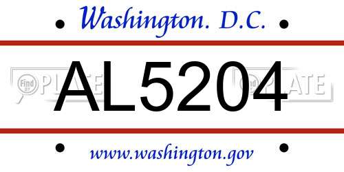 AL5204 District Of Columbia License Plate
