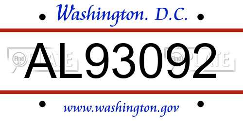 AL93092 District Of Columbia License Plate
