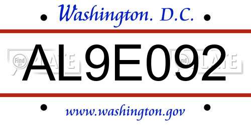 AL9E092 District Of Columbia License Plate