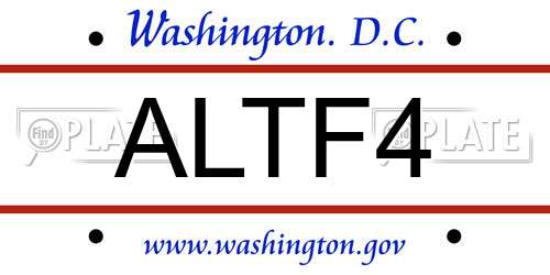 ALTF4 District Of Columbia License Plate