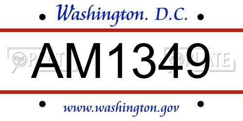 AM1349 District Of Columbia License Plate