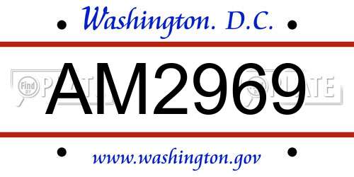 AM2969 District Of Columbia License Plate