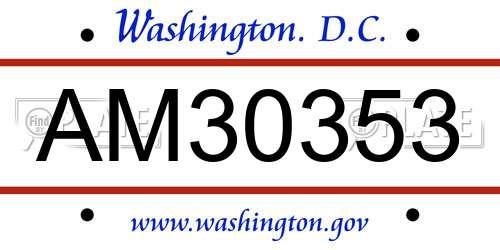 AM30353 District Of Columbia License Plate