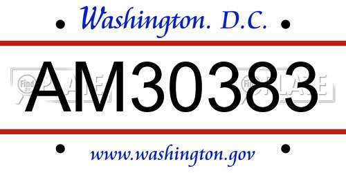 AM30383 District Of Columbia License Plate