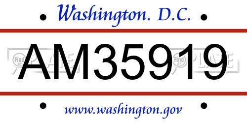 AM35919 District Of Columbia License Plate