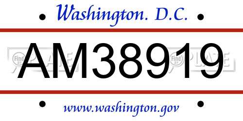 AM38919 District Of Columbia License Plate