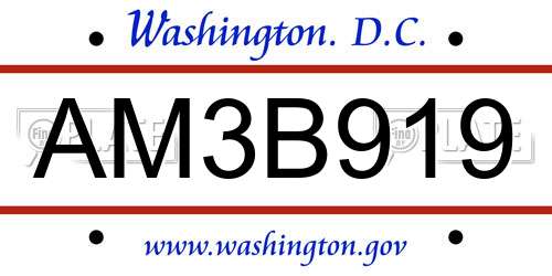 AM3B919 District Of Columbia License Plate