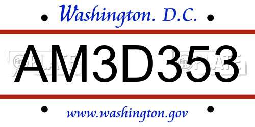 AM3D353 District Of Columbia License Plate