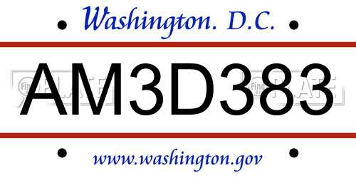 AM3D383 District Of Columbia License Plate
