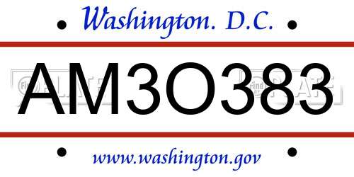 AM3O383 District Of Columbia License Plate