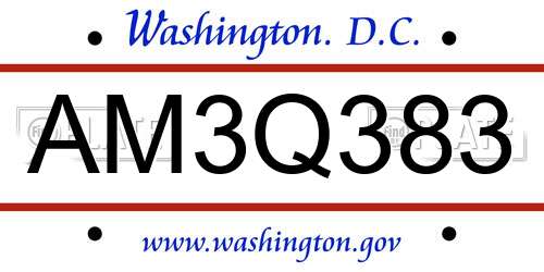 AM3Q383 District Of Columbia License Plate