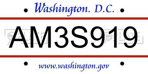 AM3S919 District Of Columbia License Plate