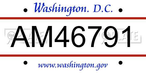 AM46791 District Of Columbia License Plate