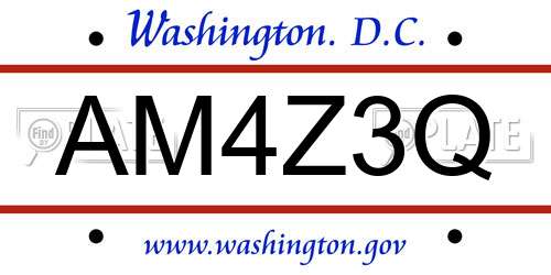 AM4Z3Q District Of Columbia License Plate