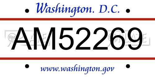 AM52269 District Of Columbia License Plate