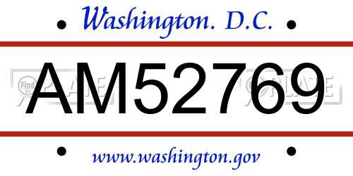 AM52769 District Of Columbia License Plate