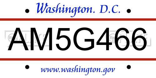 AM5G466 District Of Columbia License Plate