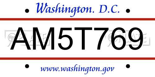 AM5T769 District Of Columbia License Plate
