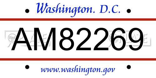 AM82269 District Of Columbia License Plate