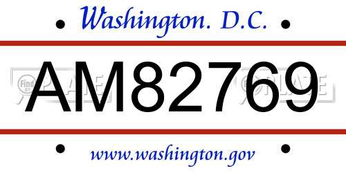 AM82769 District Of Columbia License Plate