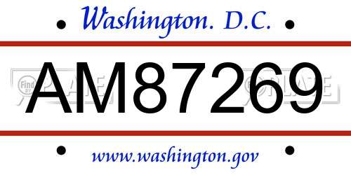 AM87269 District Of Columbia License Plate
